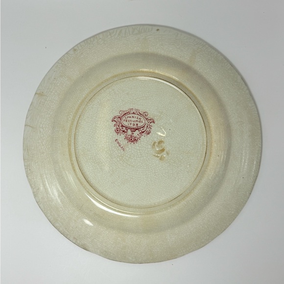 Spanish Festivities 1798 Pink Red George Jones 9.2” Antique Transferware Plate - Picture 4 of 5